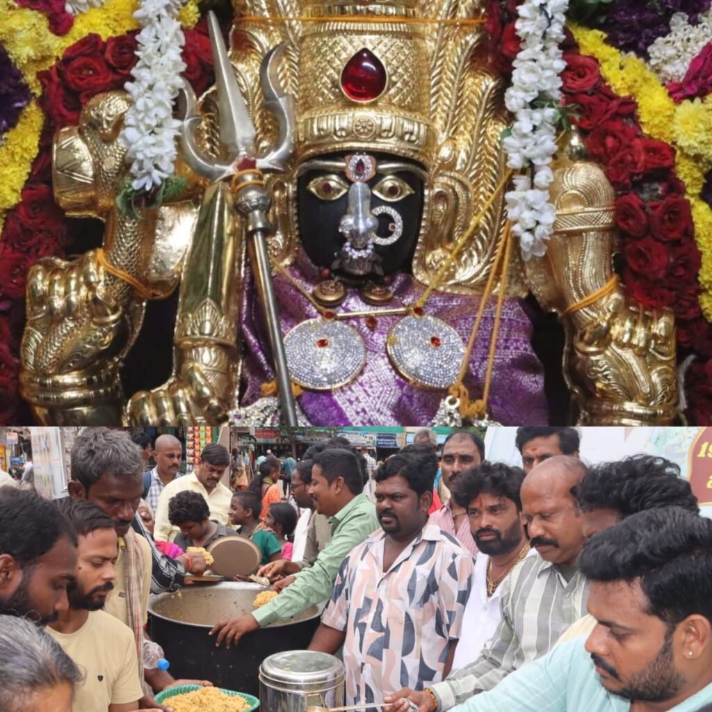 రేణిగుంట గంగమ్మ జాతర ముగింపు సందర్భంగా చివరి రోజున భారీ అన్నదాన కార్యక్రమం – 700 మందికి పైగా అన్న ప్రసాదం  వితరణ..   ఎనిమిదో ఏటా పూల వ్యాపారుల అన్నదాన సేవ..   అమ్మవారి కృపతోనే సేవ చేస్తున్నామన్న యజమానులు…